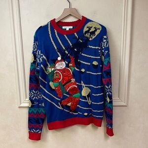 Ugly Christmas Sweater Jingle bell Moonwalk Santa Astronaut Space Adults